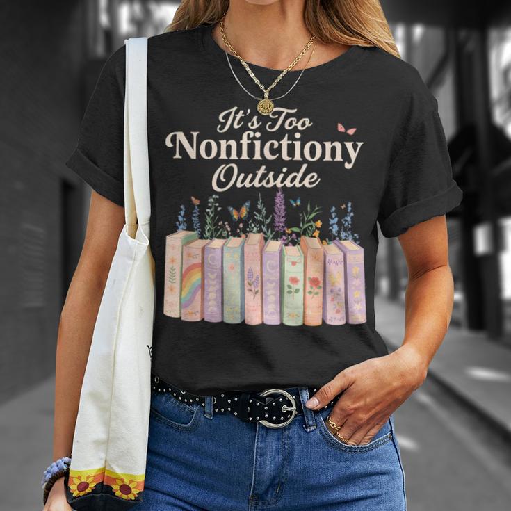 It's Too Nonfictiony Outside Retro Books With Flowers T-Shirt Gifts for Her It's Too Nonfictiony Outside Retro Books With Flowers T-Shirt Gifts for Her