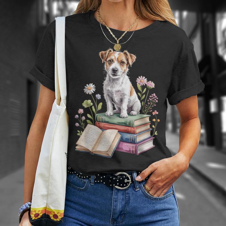 Jack Russell Terrier Bookworm Flowers Book Reading Books T-Shirt Gifts for Her