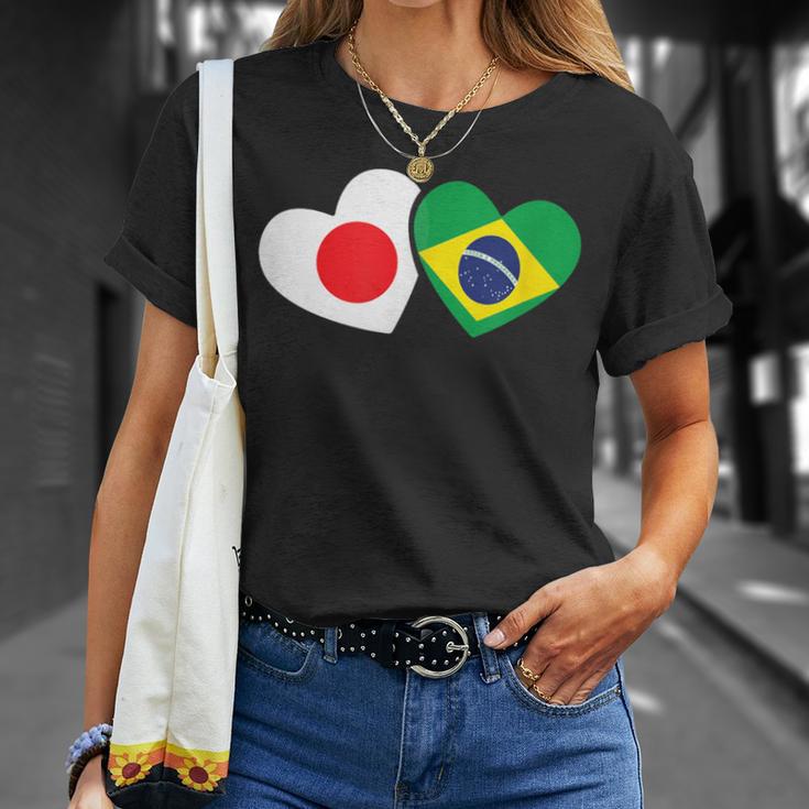 Japanese Flag Brazilian Flag Heart 日系ブラジルブラジル国旗日本国旗 Tシャツ 彼女への贈り物
