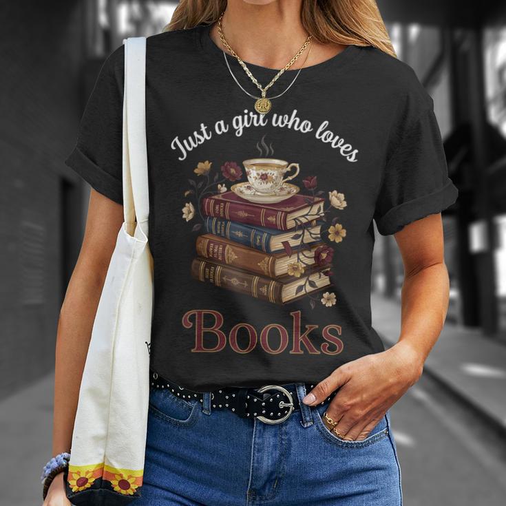 Just a Girl Who Loves Books Aesthetic Bookworm Library Art T-Shirt Gifts for Her