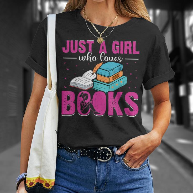 Just a Girl Who Loves Books Book Lover Reader Bookworm T-Shirt Gifts for Her
