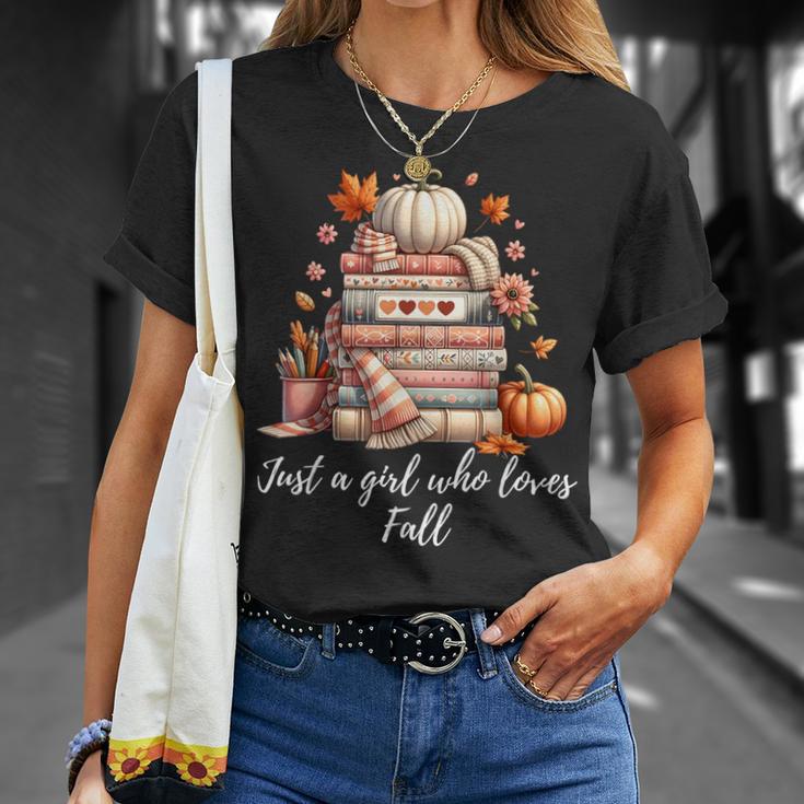 Just a Girl Who Loves Fall Books And Pumpkins T-Shirt Gifts for Her Just a Girl Who Loves Fall Books And Pumpkins T-Shirt Gifts for Her