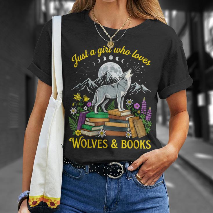 Just A Girl Who Loves Wolves And Books Howling Wolf Moon T-Shirt Gifts for Her