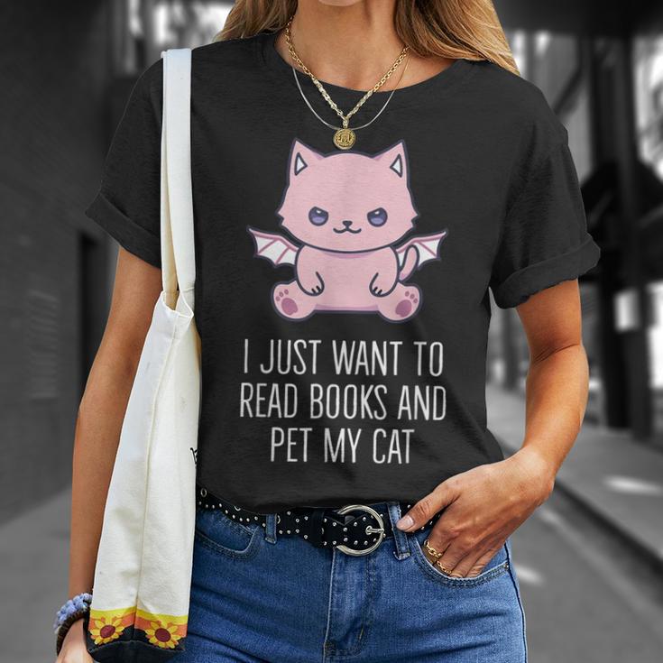 I Just Want To Read Books And Pet My Cat Pastel Goth Kawaii Men Women Kids T-Shirt Gifts for Her