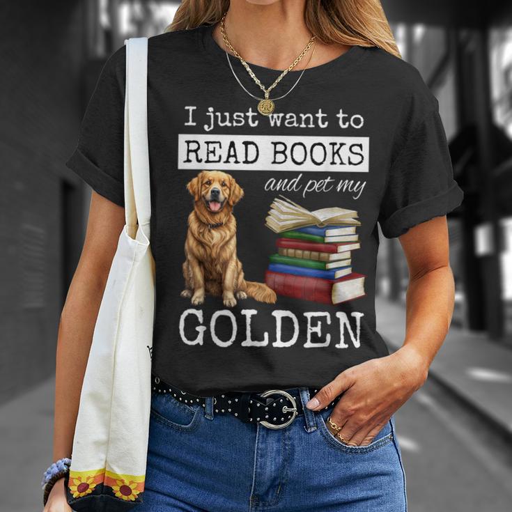 I Just Want To Read Books And Pet My Golden Retriever Dog Men Women Girls Kids T-Shirt Gifts for Her