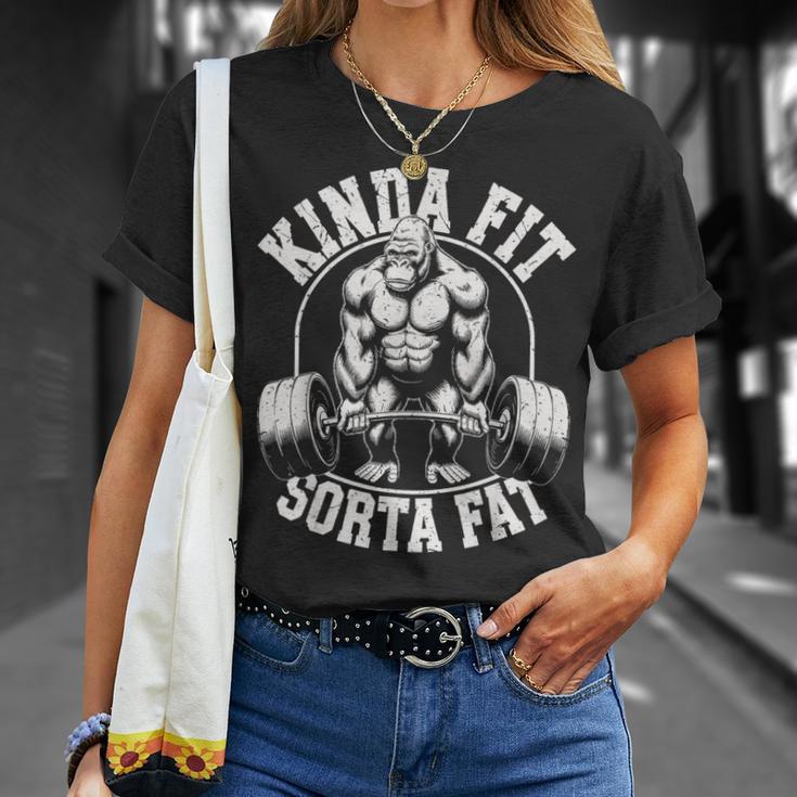 Kinda Fitorta Fat Gorilla 面白いワークアウトジムウェイトリフティング Tシャツ 彼女への贈り物