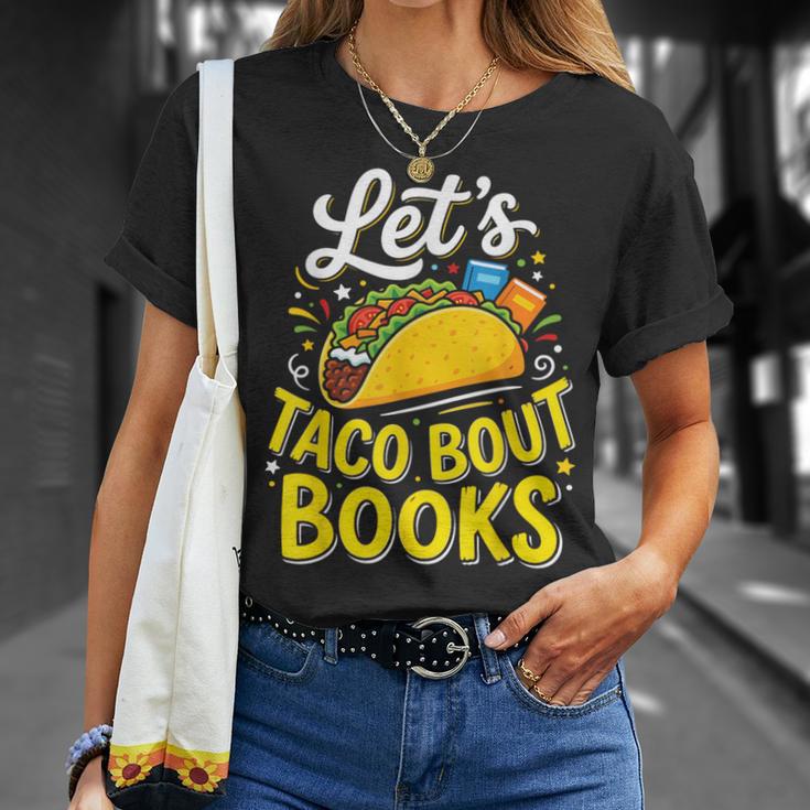 Let's Taco About Books Mexican Pun Bookworm T-Shirt Gifts for Her