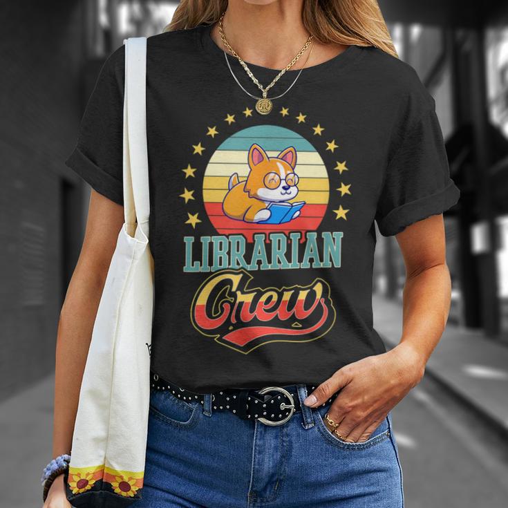 Librarian Crew Cute Library Dog Book Reading Men Women T-Shirt Gifts for Her