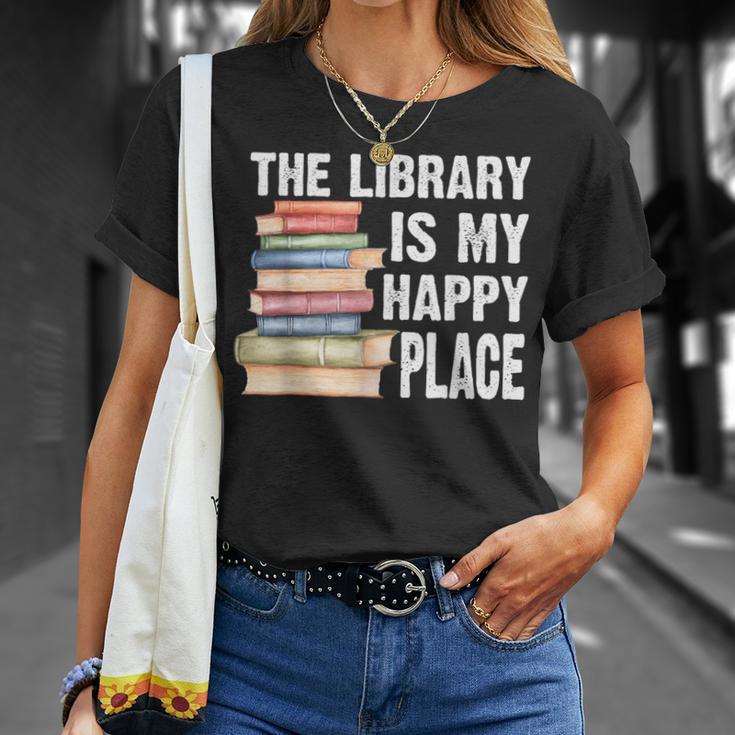 The Library Is My Happy Place Book Lover Tshirt T-Shirt Gifts for Her
