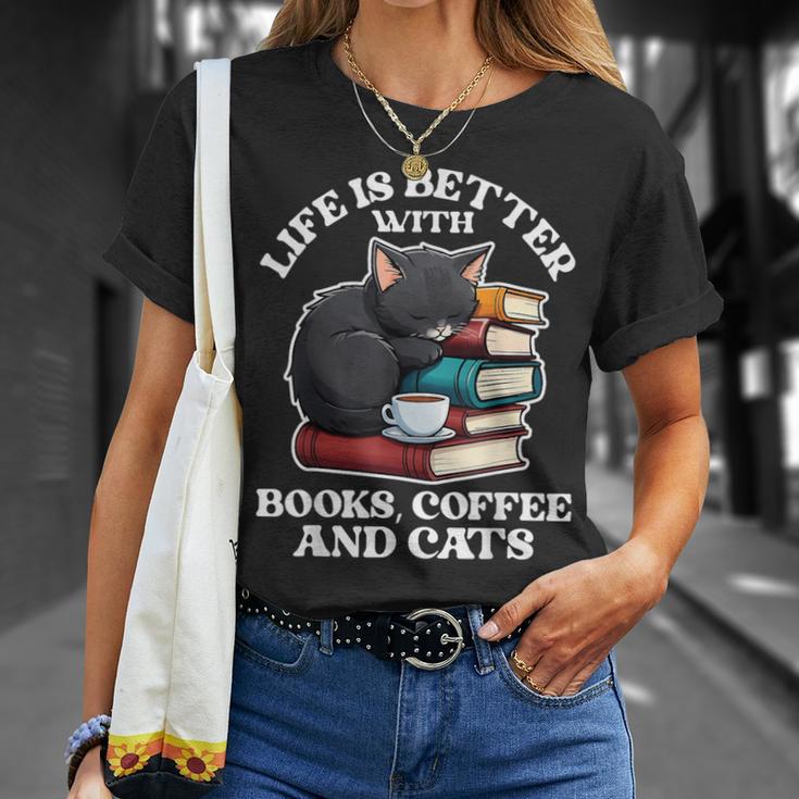 Life Is Better With Books Cats & Coffee Librarian Book Lover T-Shirt Gifts for Her Life Is Better With Books Cats & Coffee Librarian Book Lover T-Shirt Gifts for Her