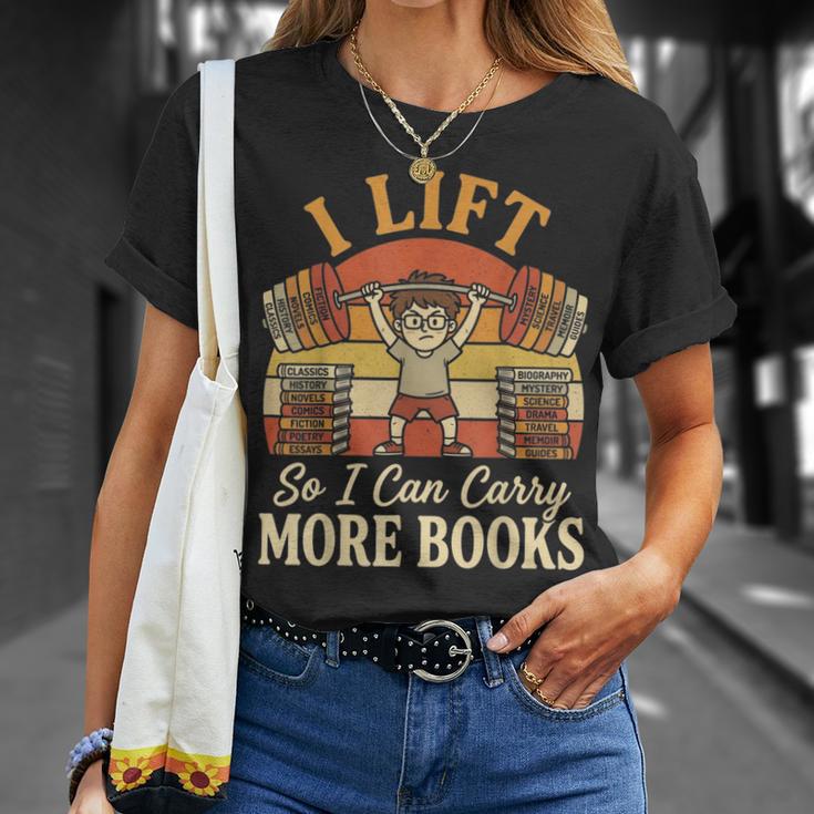 I Lift So I Can Carry More Book Lover Reader Gym Reading T-Shirt Gifts for Her