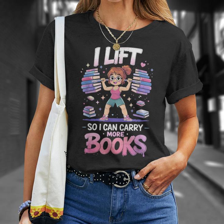 Lift So I Can Carry More Books Reading Lovers Workout Girl T-Shirt Gifts for Her