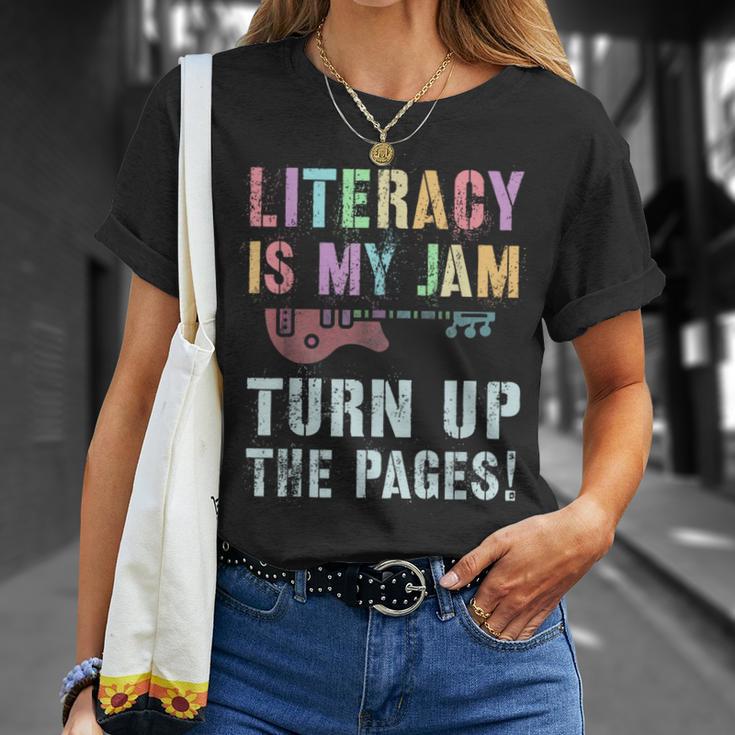 LITERACY IS MY JAM Turn Up Read Book Sound Volume T-Shirt Gifts for Her LITERACY IS MY JAM Turn Up Read Book Sound Volume T-Shirt Gifts for Her