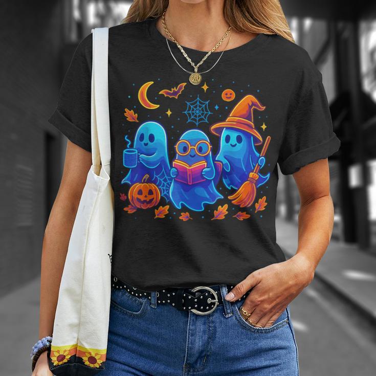 Little Ghost Coffee Tee Spooky Season Ghost Reading Book T-Shirt Gifts for Her