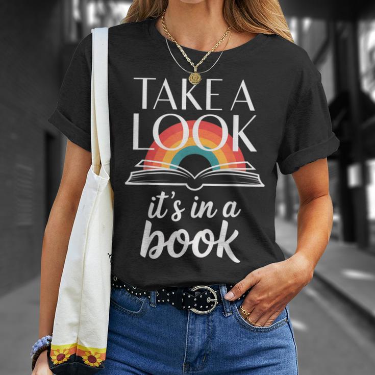 Take A Look Its In A Book Retro Reading Bookworm Librarian T-Shirt Gifts for Her