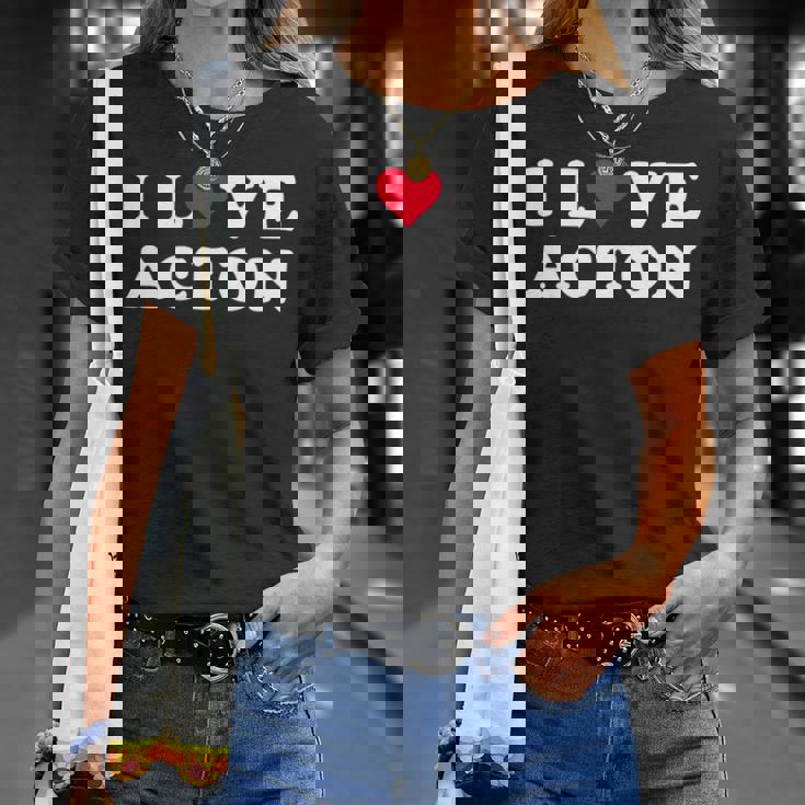 I Love Acton マッチング ガールフレンド&ボーイフレンド アクトン名 長袖tシャツ Tシャツ 彼女への贈り物