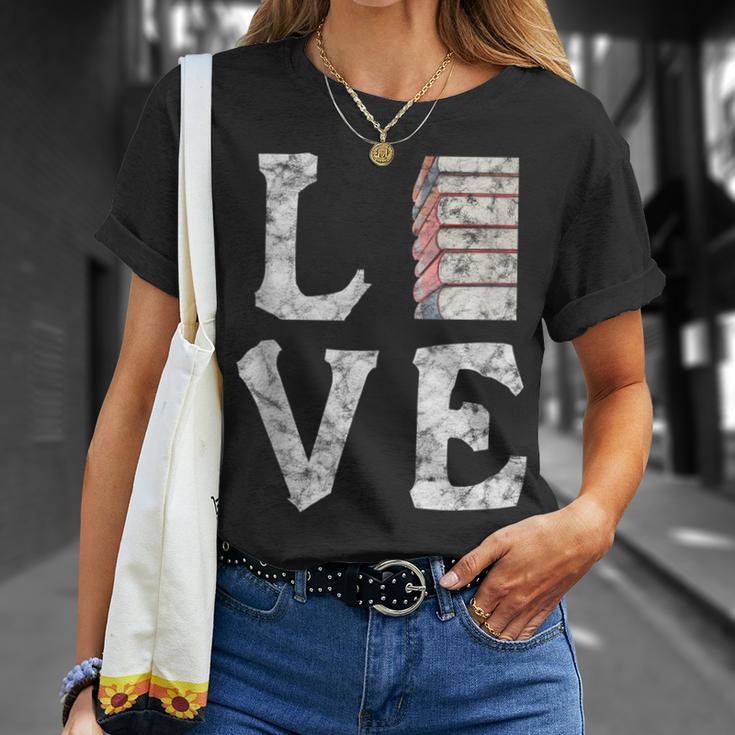 Love Books Book Stack Nerd Literary Readers Distressed T-Shirt Gifts for Her