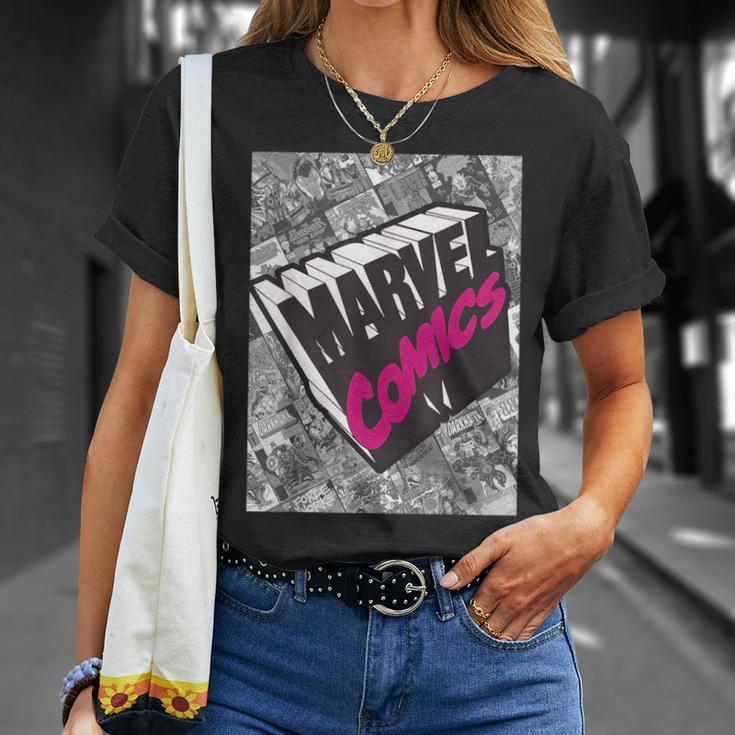 Marvel Comics Logo Comic Book Fill Panel T-Shirt Gifts for Her