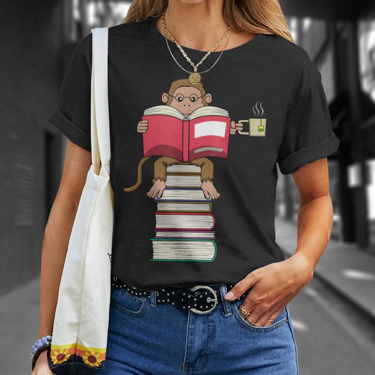 Monkey Reading Books And Drinking Tea T-Shirt Gifts for Her Monkey Reading Books And Drinking Tea T-Shirt Gifts for Her