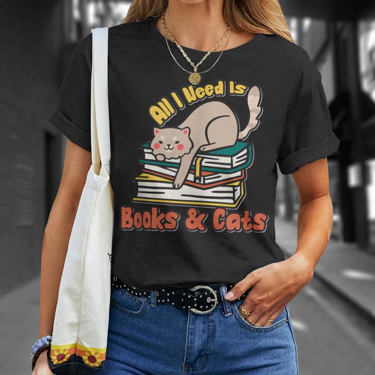 All I Need Is Books And Cats Book Lover Cat Lover T-Shirt Gifts for Her