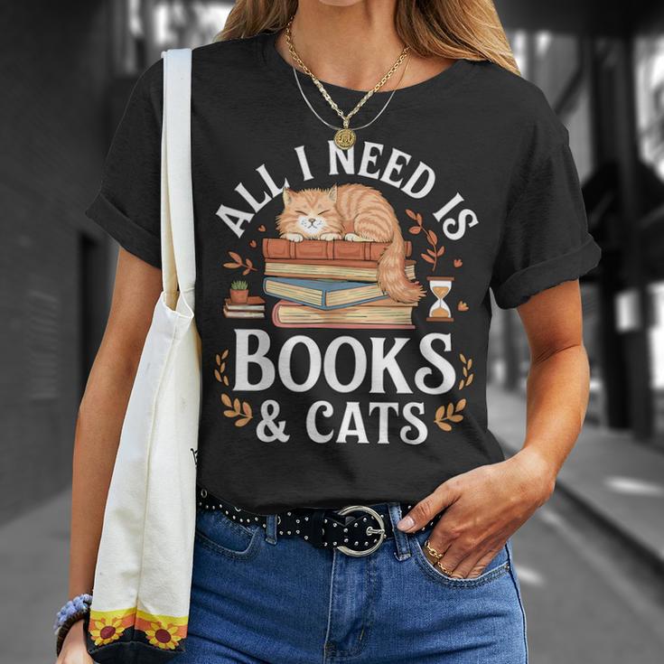 All I Need Is Books And Cats Reading T-Shirt Gifts for Her