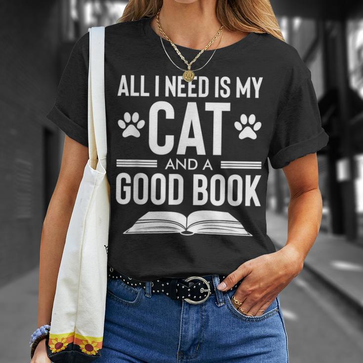 All I Need Is My Cat And a Good Book Cat Lover T-Shirt Gifts for Her
