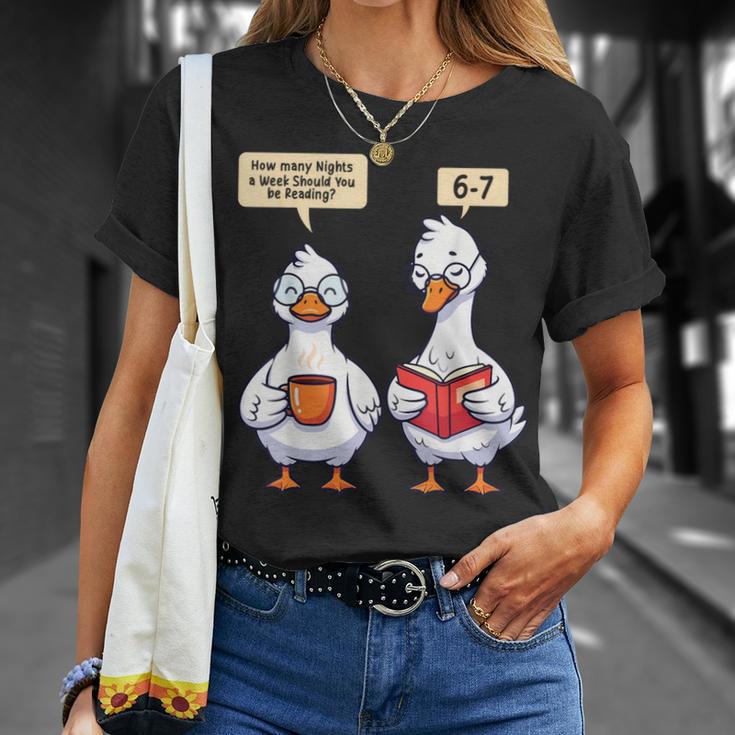 How Many Nights Reading Goose Book Lover Reader T-Shirt Gifts for Her