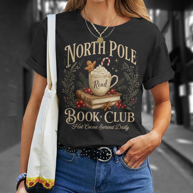 North Pole Book Club Christmas Reading Hot Cocoa Graphic T-Shirt Gifts for Her