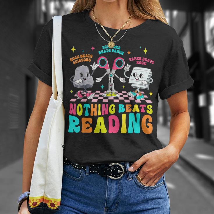 Nothing Beats Reading Cute Rock Paper Scissors Book Lover T-Shirt Gifts for Her