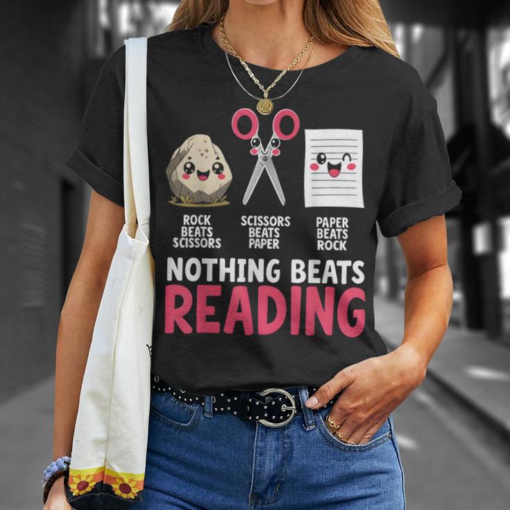 Nothing Beats Reading Rock Paper Scissors Book Lover Library T-Shirt Gifts for Her