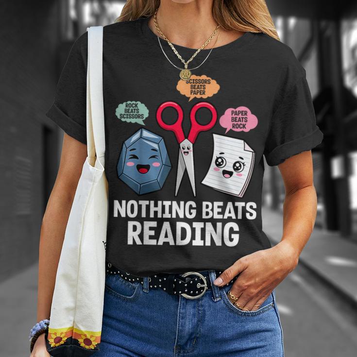 Nothing Beats Reading Rock Paper Scissors Book Lover T-Shirt Gifts for Her