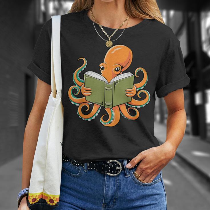 Octopus Reading Book Bookworm Librarian Women Men Kids T-Shirt Gifts for Her