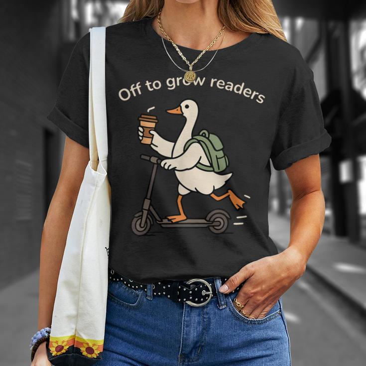 Off To Grow Reader Silly Goose School Librarian Book Lover T-Shirt Gifts for Her