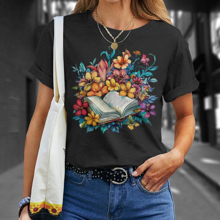 Open Book With Colorful Floral Reading Magic T-Shirt Gifts for Her