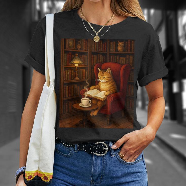 Orange Cat Book Lovers Cozy Bookish Librarian T-Shirt Gifts for Her