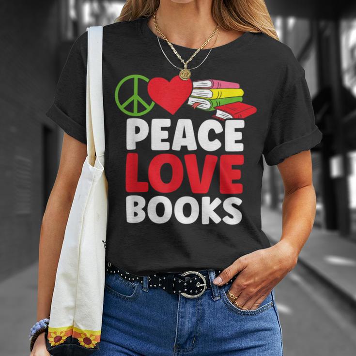 Peace Love Books Bookworm Book Lovers T-Shirt Gifts for Her