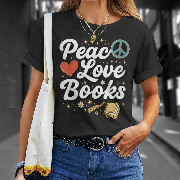 Peace Love Books Cute Retro Reading Graphic T-Shirt Gifts for Her Peace Love Books Cute Retro Reading Graphic T-Shirt Gifts for Her