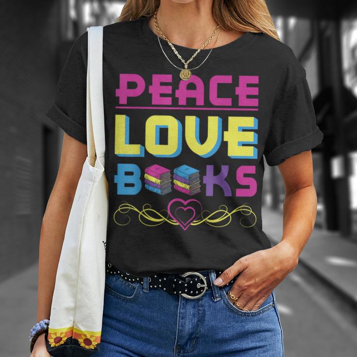 Peace Love Books Library Book Lover T-Shirt Gifts for Her
