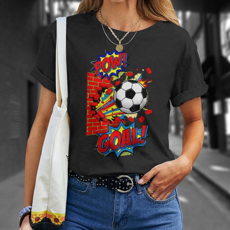 Pow Goal Comic Book Pop Art Brick Wall Smash Soccer T-Shirt Gifts for Her