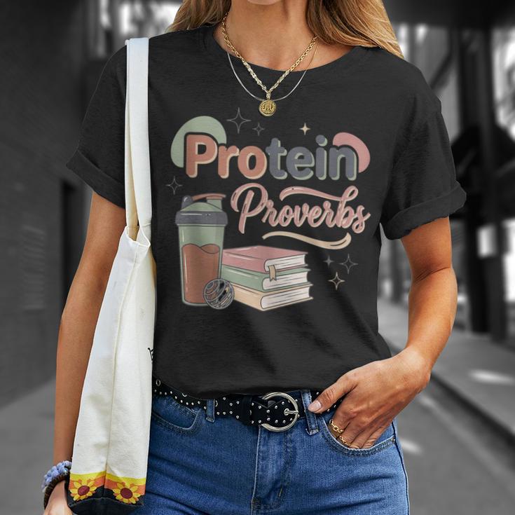 Protein And Proverbs Protein Workout Book Lover Gym T-Shirt Gifts for Her