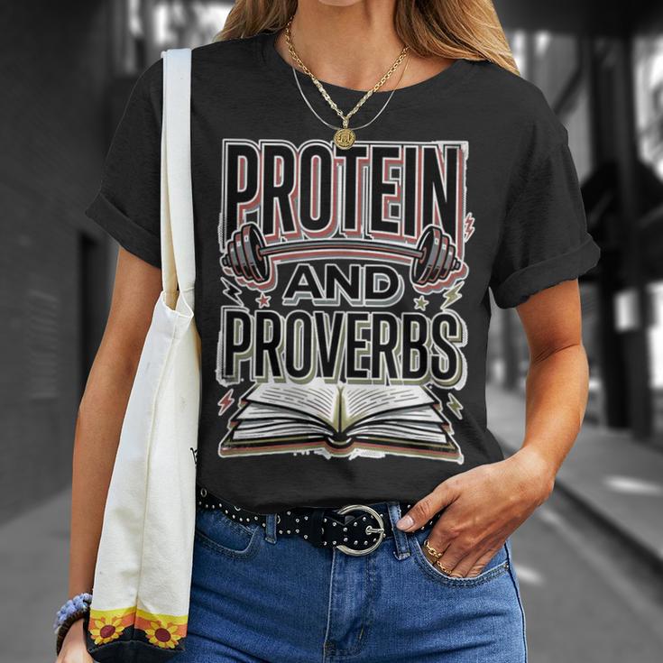 Protein And Proverbs Protein Workout Wisdom Book Lover Gym T-Shirt Gifts for Her
