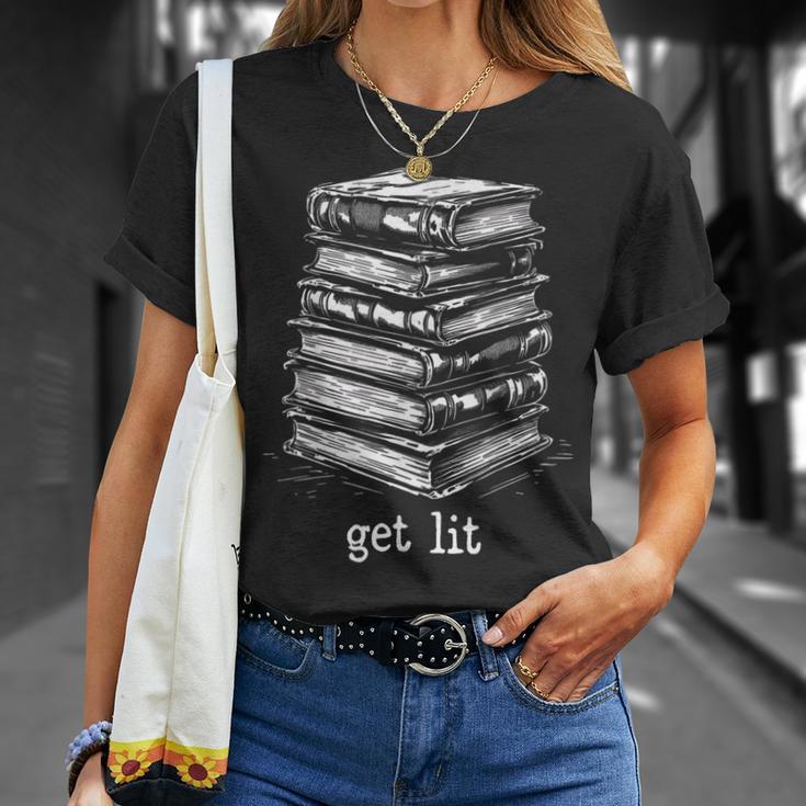 Quirky Book Nerd Get Lit Humor Bookworm Classic Distressed T-Shirt Gifts for Her