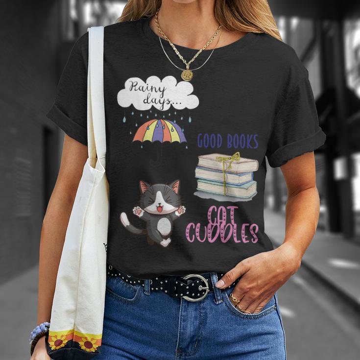 Rain Drops Rainy Days Umbrella Good Books Cute Cat Cuddles For Men Women T-Shirt Gifts for Her