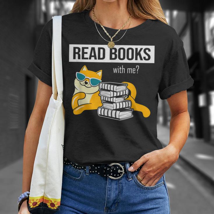 Read Books With Me Cat Lover Book Lover Librarian Reading T-Shirt Gifts for Her