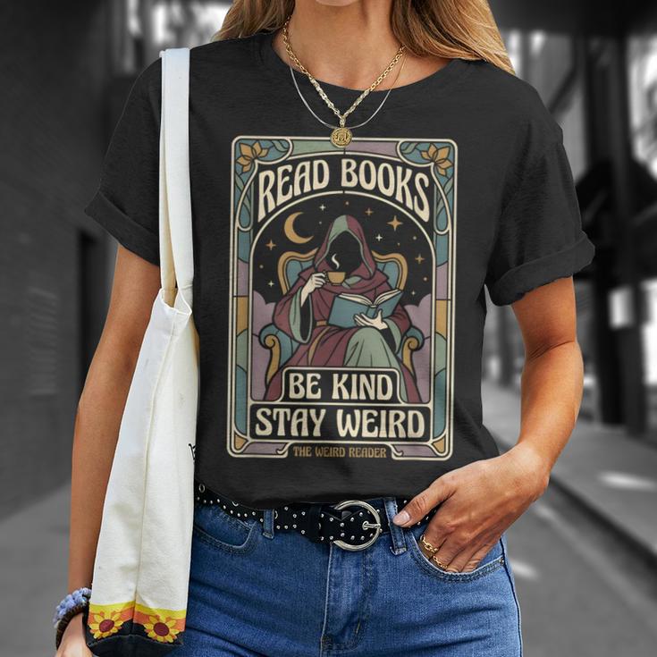 Read Books Be Kind Stay Weird Tarot Reaper Coffee Reading T-Shirt Gifts for Her
