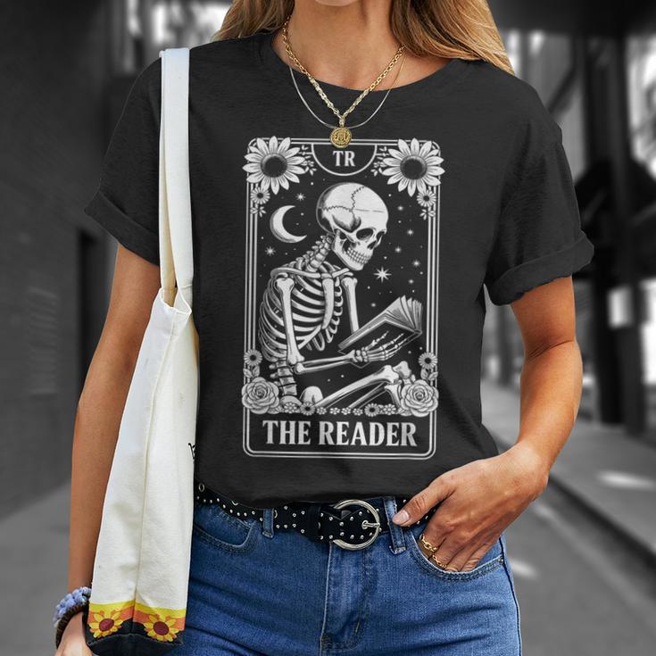 The Reader Tarot Card Book Lover Skeleton Reading Book T-Shirt Gifts for Her