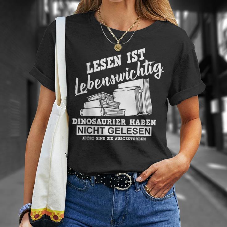 Reading Books Is Life Important Dinosaur Book T-Shirt Gifts for Her