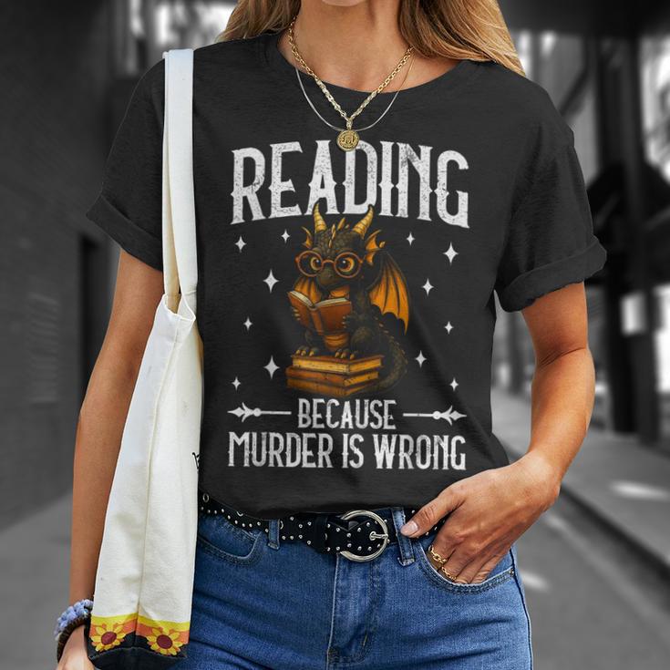 Reading Makes Me Feel Less Murdery Book Dragon T-Shirt Gifts for Her