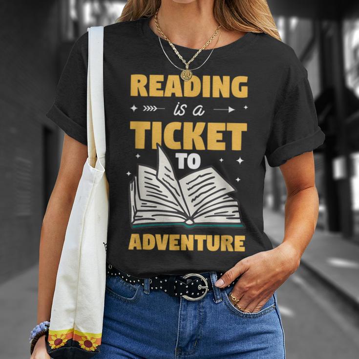 Reading Is A Ticket To Adventure Book Reader Lover Bookworm T-Shirt Gifts for Her