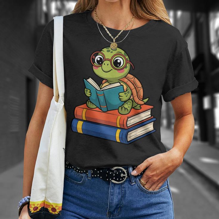Reading Turtle Bookworm Cute Turtle With Glasses Books T-Shirt Gifts for Her